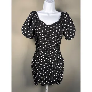 Zara Ruched‎ Polka Dot Puff Sleeve Mini Dress Cottagecore Size S thumbnail 2