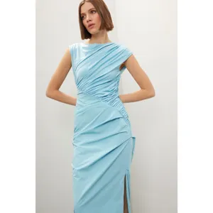Paris Georgia Kaya Light Blue Ruched Sleeveless Maxi Dress Size S thumbnail 2