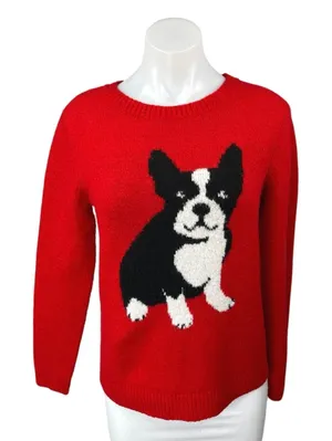 Cupcakes & Cashmere Red French Bulldog Long Sleeve Dog Christmas Sweater Top S thumbnail 1