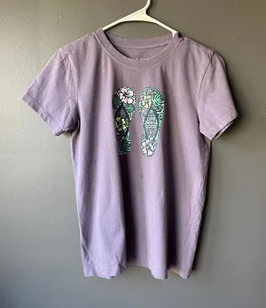 Life is Good Women's Graphic T-Shirt - Purple Flip Flop Design thumbnail 1