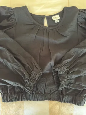 Black Cropped Long Sleeve Blouse Size M thumbnail 6