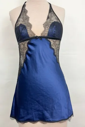 Victoria’s Secret Lace Halter Blue Nighty Chemise Lingerie Small thumbnail 1