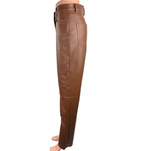 Aritzia Wilfred Brown Faux Leather High Rise Flat Front Straight Leg Pant Size 4 thumbnail 2