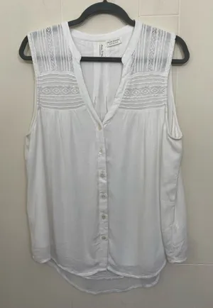 Anthropologie Meadow Rue Sleeveless Blouse Size 14 White Romantic Boho Lace thumbnail 1