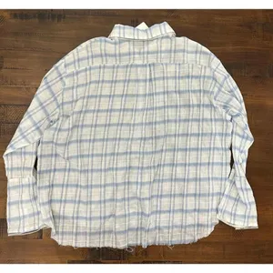 POL Clothing Frayed Ocean Blue Button Down Shirt Flared Sleeves‎ LARGE NWT thumbnail 5