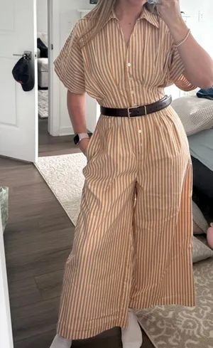 EXQUISE The Tobie Button-Front Cropped Pleated Jumpsuit in Natural Size Medium thumbnail 2