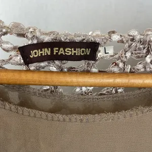 John Fashion Taupe Tan Crochet & Lace Layered Long Sleeve Sweater Blouse Top L thumbnail 5