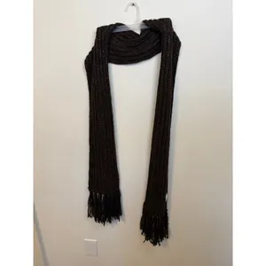 Unbranded Knit Scarf Women OS Brown Excellent Metallic Gold Thread Fringed Trim thumbnail 2