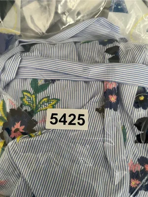 Eci Light Blue Floral Embroidered Pinstripe Shirt Button Up Mini Dress 4 Cottage thumbnail 8