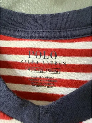 Polo Ralph Lauren Red & White Striped V-Neck T-Shirt, Navy Trim, Size M thumbnail 3