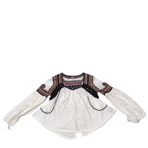 Free People Snow Kisses Cream Embroidered Long Sleeve Top Shirt size XS thumbnail 5