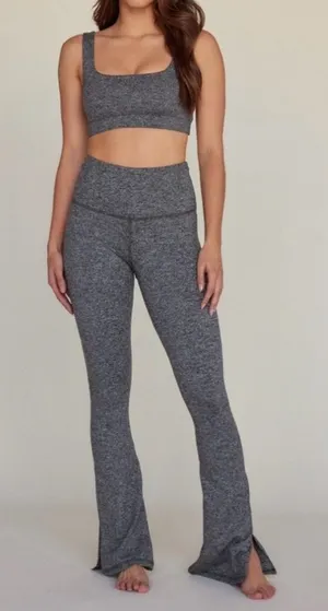 Strut This High-Rise ribbed Gray Flare Lounge Pants, size S Made in USA lounge thumbnail 1