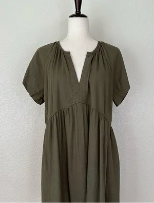Universal Threads Linen Blend Olive Green Short Sleeves Shift Dress, Sz Large thumbnail 3