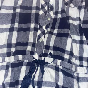 Aerie Women's White Blue Flannel Plaid Long Sleeve Drawstring Romper thumbnail 4