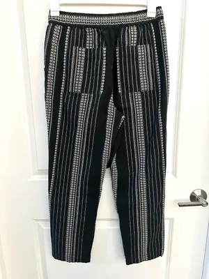 Anthropologie Essential Cotton Weave Drawstring Beach Pants Black & White Small thumbnail 5