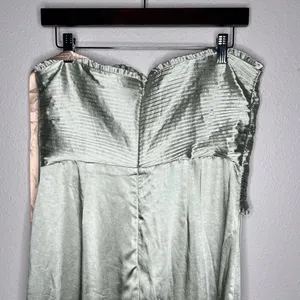 NEW Meshki Sage Green Ruched Petals Larissa Strapless Satin Maxi Dress thumbnail 7