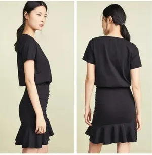 Veronica Beard Pima Cotton Ruched Black Mini Dress Womens Small thumbnail 2