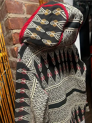 Cozy Geometric Hooded Cardigan Sweater in Black & Red thumbnail 8