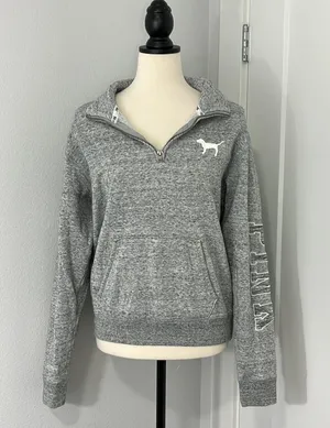 Victoria's Secret Pink Small Gray Quarter Zip Funnel Neck Sweatshirt w/Pocket thumbnail 11