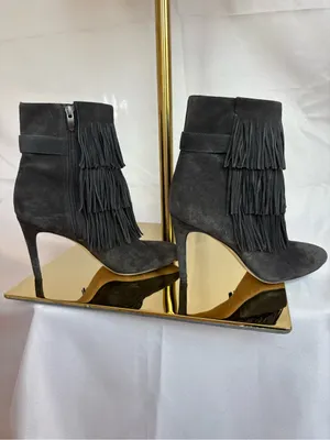 Via Spiga Gray Suede Fringe Stiletto Ankle Boots thumbnail 6