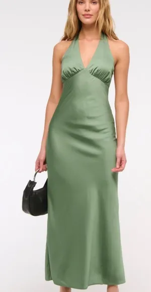 Abercrombie & Fitch Sage Green Backless Halter Slip Dress thumbnail 1