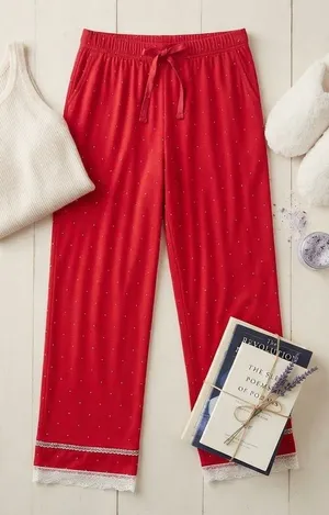 Victoria's Secret Red Polka Dot Pajama Pants Leopard Trim XS Regular thumbnail 1