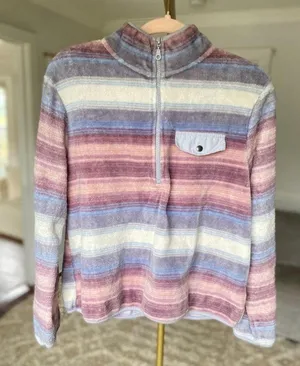 Wallflower Half Zip Pullover Striped Plush Cozy Luxe Buttery Soft Winter Comfy L thumbnail 1