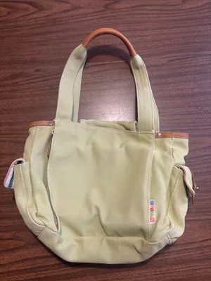 Fossil VINTAGE Canvas Tote Bag in Light Green with Leather Trim thumbnail 1