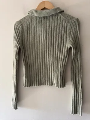 American‎ Eagle NWT Sage Green Ribbed Collar Cropped Sweater thumbnail 5