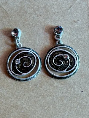 Chico's Silver Spiral Drop Earrings with Clear Stones thumbnail 7