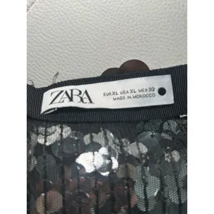 Zara Silver Black Large Paillette Sequin Pencil Midi Skirt Party Glam Size XL thumbnail 4
