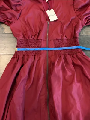 New With Tags Entro Avara Puff Sleeve Zip Front Burgundy Dress Sz S thumbnail 11