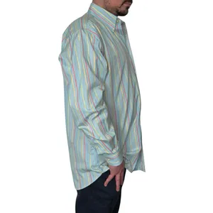 100% Cotton Button Down Shirt Mens Size Large Striped Collared Button Up Shirt Blue Size M thumbnail 4