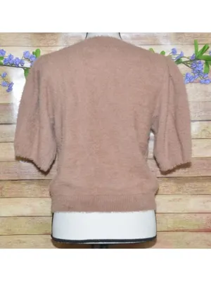 Buddy Love Ladies Brown Half Puff Sleeve Crop Sweater Top Size L Fuzzy Eyelash thumbnail 5