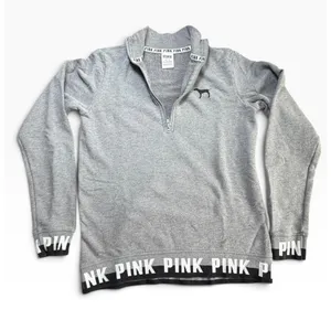 Victoria's Secret PINK Quarter Zip Pullover Sweatshirt Heather Gray Logo XS thumbnail 3