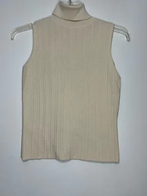 NWT Kate hill beige/cream silk Sleeveless Turtleneck Knit Top size S thumbnail 2
