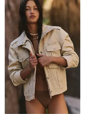 Free People Bohemian Kali Washed Utility Military Canvas Jacket Oat Large thumbnail 5