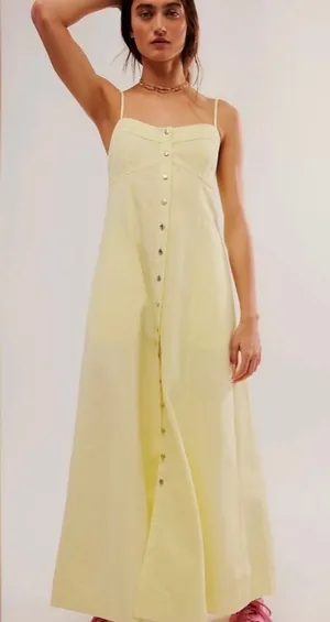 Free People Just Jill Maxi Dress in Pale Yellow thumbnail 1