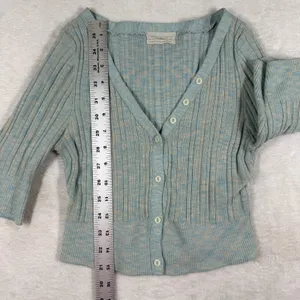 Urban Outfitters Blue Space Dye Ribbed Knit 3/4 Sleeve Cardigan Sweater Womens L thumbnail 5