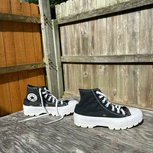 Platform Converse high top black white womans bleach splatter size‎ 8 thumbnail 8