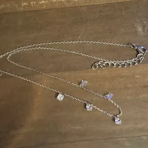 Dainty silver tone princess cut crystal dangle necklace thumbnail 3