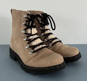 Sorel Lennox Shearling Cozy Canoe Tan Suede‎ Lace Up Lug Sole Boots thumbnail 1