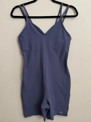 Alo Yoga Alosoft Suns Out Onesie Blue Gray Biker Romper M thumbnail 2