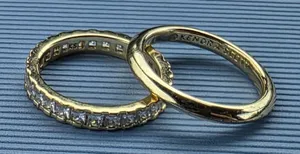 Kendra Scott Ring Set 2 Gold Tone Stacking Rings Size 6 (XS) Metal Clear Stones thumbnail 1