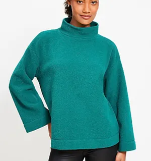 Loft emerald green fleece Sherpa mock neck oversized sweater small thumbnail 1