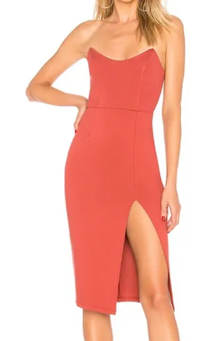 Superdown Revolve Women’s Zarah Strapless High Slit Dusty Rose Midi Dress Sz S thumbnail 1