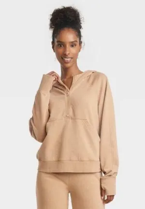 JoyLab Beige Half Zip Fleece Pullover Sweatshirt Size XL thumbnail 1