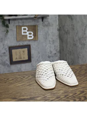 NWT Steve Madden Woven Open Back Block Heel Mules DESS04S1 Bone Off White 5.5M thumbnail 3