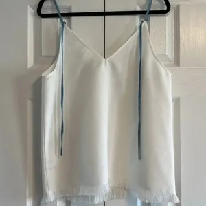 After Market Women’s White Tank Top with Blue Thin Straps and Fringe Bottom thumbnail 6