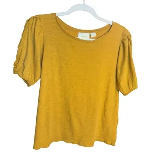 Anthropologie Maeve Mustard Golden Yellow‎ Short Sleeve Top Sz S thumbnail 1